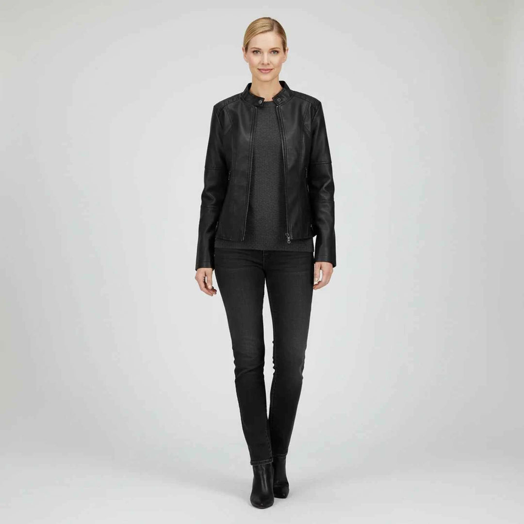 Women's Moto Biker Jacket with Zip Pockets