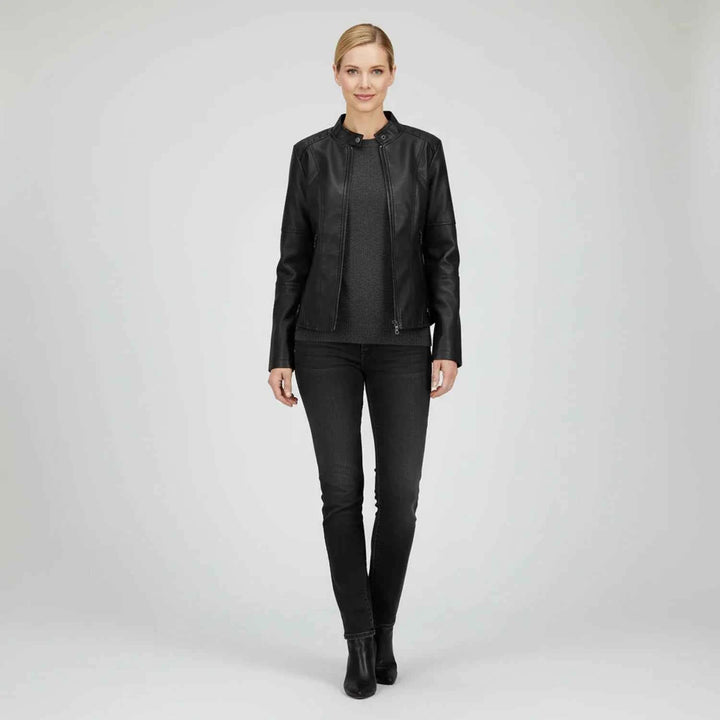 Women's Moto Biker Jacket with Zip Pockets