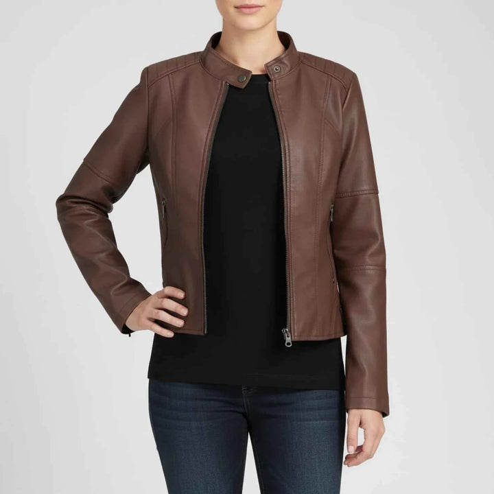 Women's Moto Biker Jacket with Zip Pockets