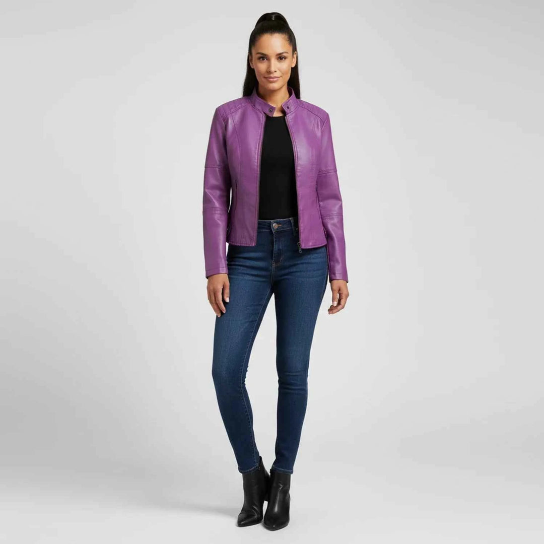 Women's Moto Biker Jacket with Zip Pockets