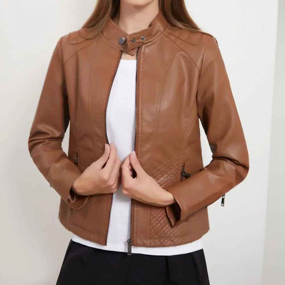Women's Mystique Leather Jacket - Stylish & Durable Outerwear Brown
