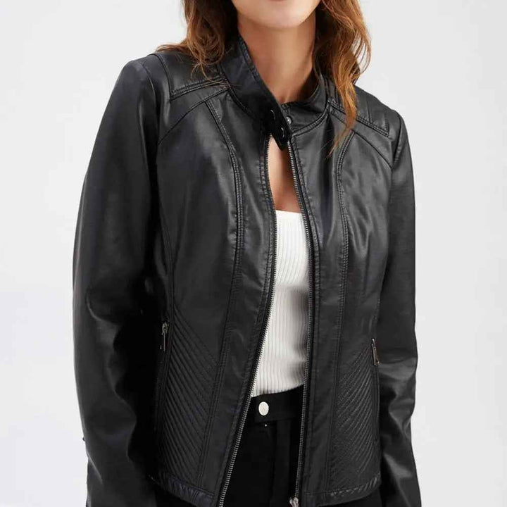 Women's Mystique Leather Jacket - Stylish & Durable Outerwear Black