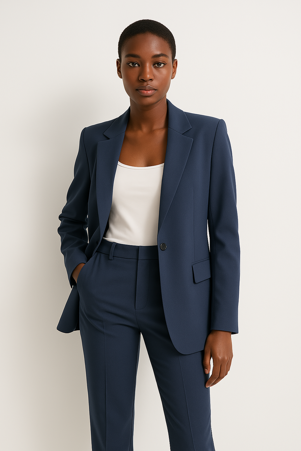 Women's Tailored Straight Leg Trouser Suit Set Navy Blue