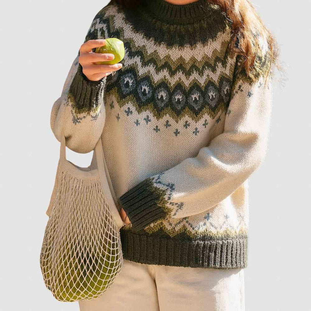 Women's Nordic Style Wool Knit Sweater for Winter Green
