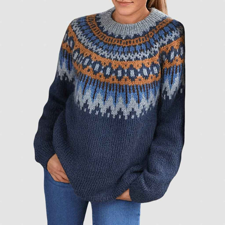 Women's Nordic Style Wool Knit Sweater for Winter Blue