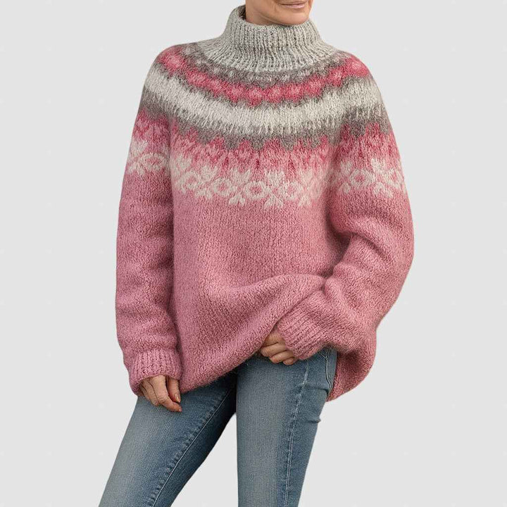 Women's Nordic Style Wool Knit Sweater for Winter Pink