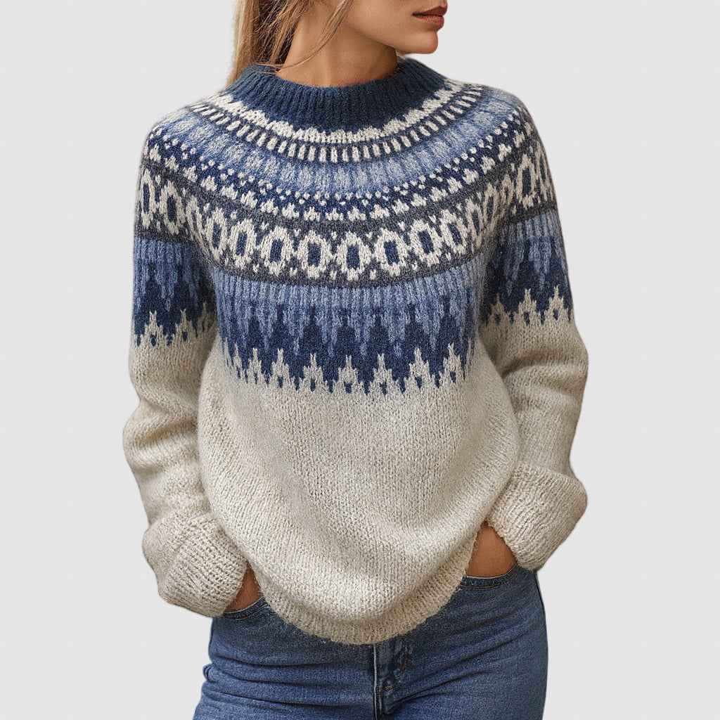 Women's Nordic Style Wool Knit Sweater for Winter Light Blue