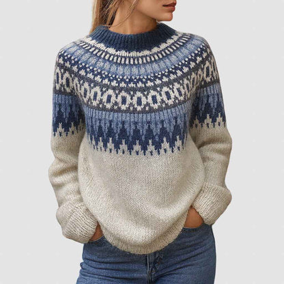 Women's Wool Sweater Relaxed Fit Ribbed Trim Light Blue Winter Light Blue