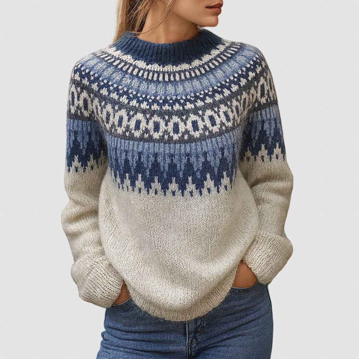 Women's Nordic Style Wool Knit Sweater for Winter Light Blue