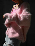 Women's V-neck Oversized Relaxed Fit Cardigan Winter Essential Pink One-size