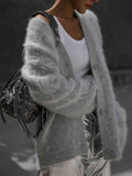 Women's V-neck Oversized Relaxed Fit Cardigan Winter Essential Grey One-size