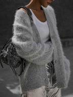 Women's V-neck Oversized Relaxed Fit Cardigan Winter Essential Grey One-size