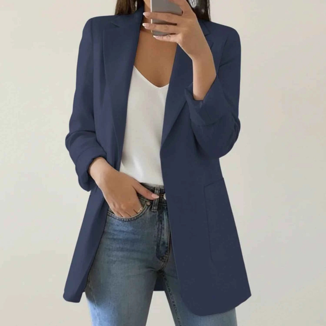 Women's Open Front Blazer Jacket Navy Blue