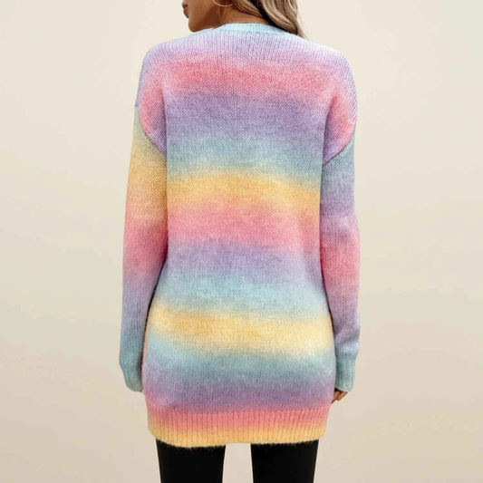 Women's Open Front Knee Length Ombre Long Sleeve Winter Cardigan