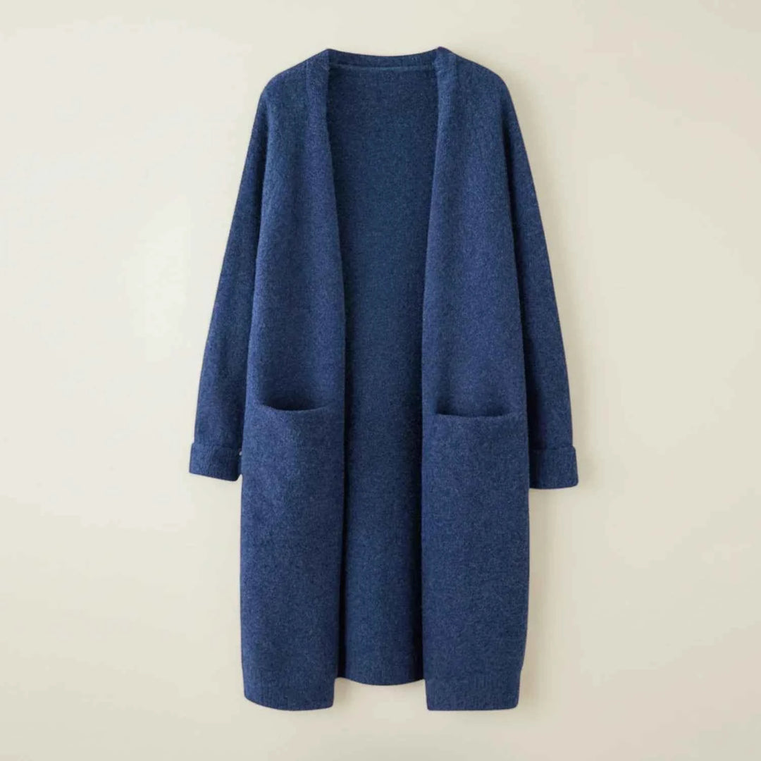 Women's Open-Front Winter Cardigan with Pockets Blue