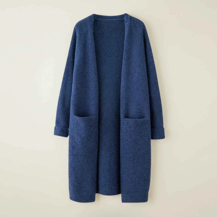Women's Open-Front Winter Cardigan with Pockets Blue