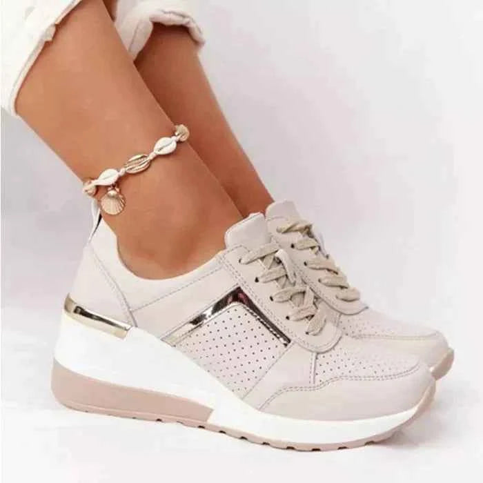Women's Orthopedic Sneakers – Leather Comfort Walking Shoes Beige