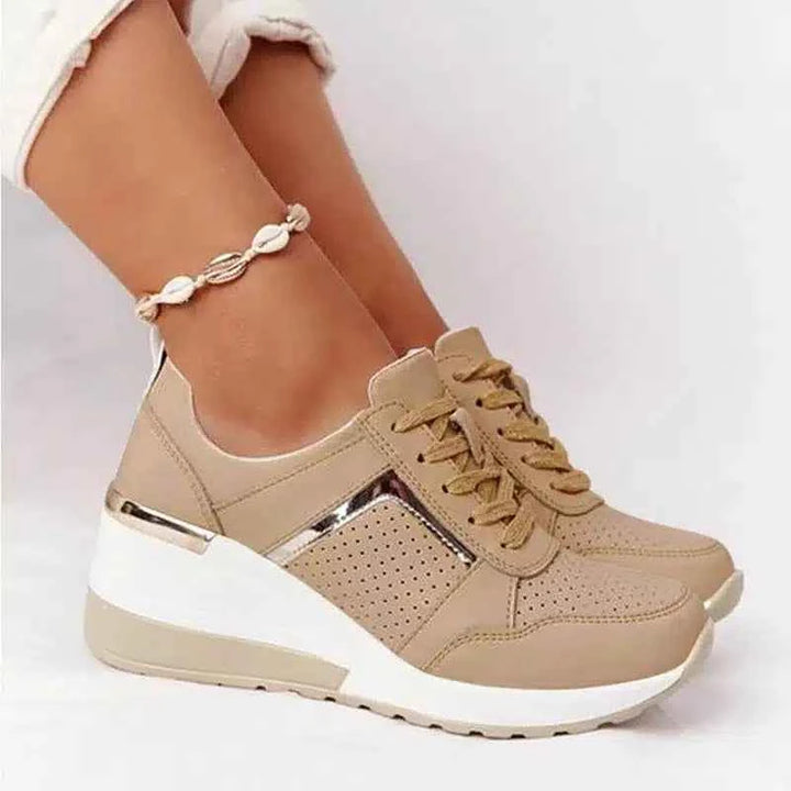 Women's Orthopedic Sneakers – Leather Comfort Walking Shoes Khaki