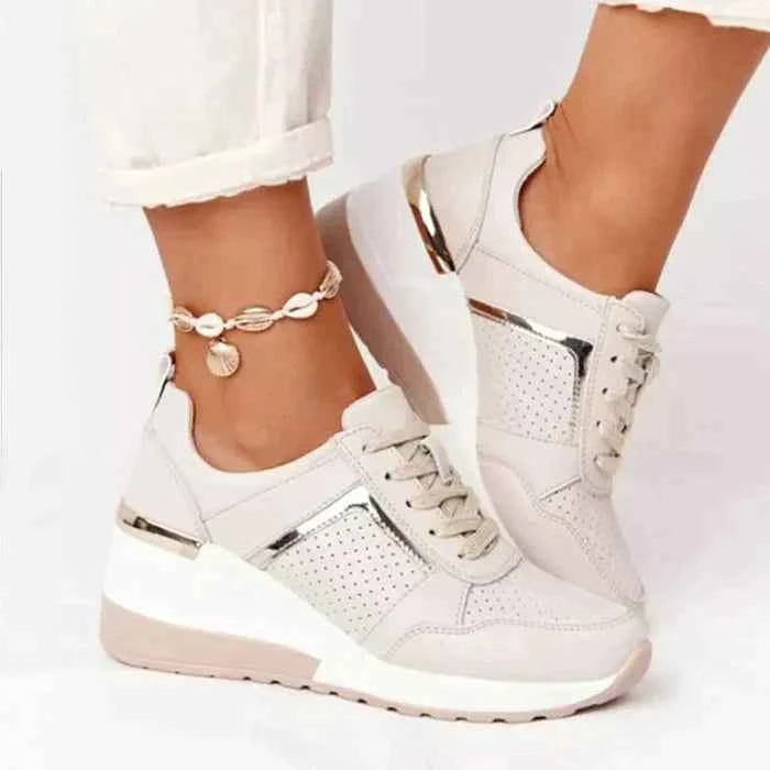 Women's Orthopedic Sneakers – Leather Comfort Walking Shoes Beige 35