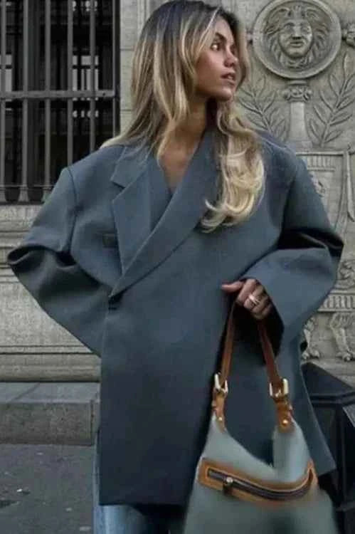Women's Oversized Blazer – Loose Fit – Textured Fabric – Long Sleeve Smart Casual Jacket