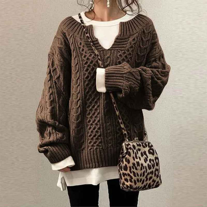 Women's Oversized Cable Knit Sweater Brown