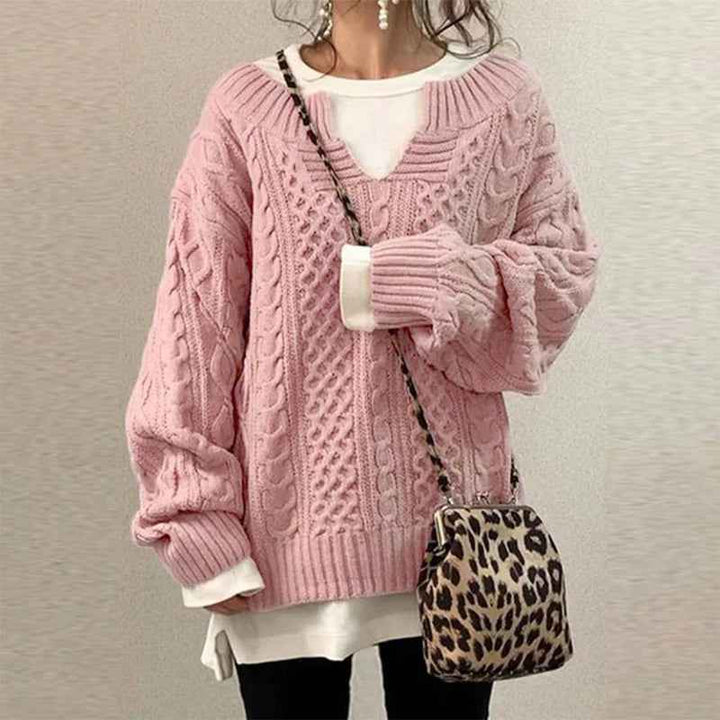 Women's Oversized Cable Knit Sweater Pink