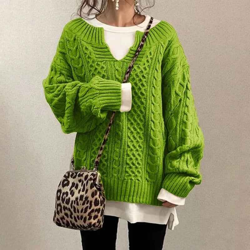 Women's Oversized Cable Knit Sweater Green