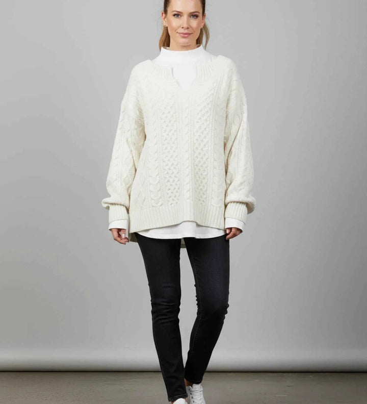 Women's Oversized Cable Knit V-Neck Sweater