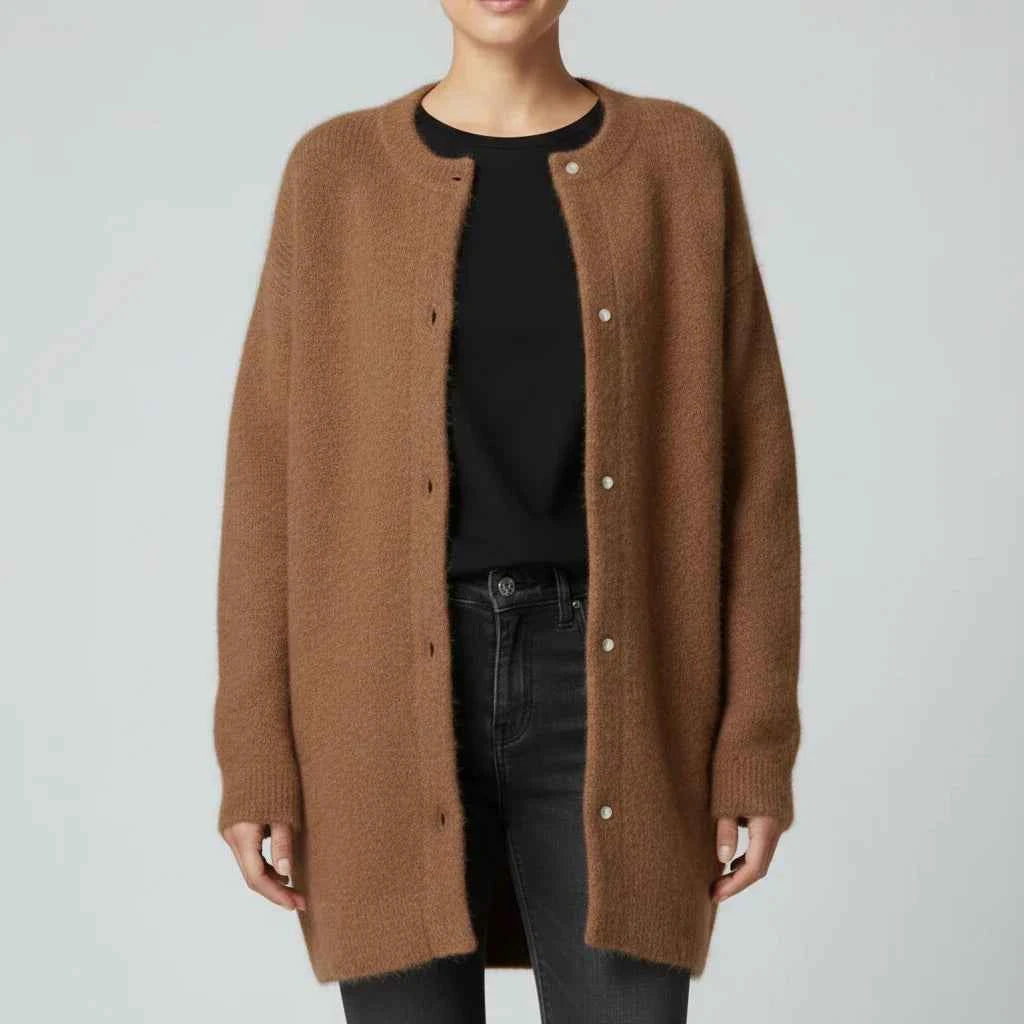 Women's Oversized Relaxed Fit Cardigan Winter Essential Brown One Size