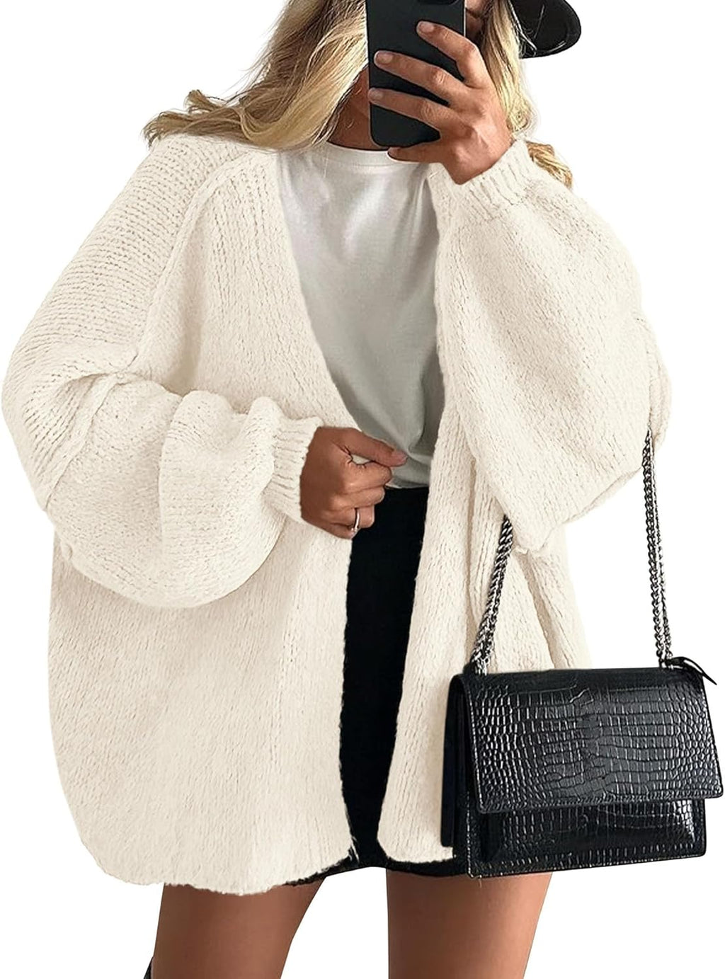 Women's Spring Loose Knit Cardigan White