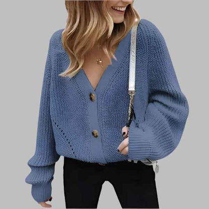 Women's Cardigan Relaxed Fit Button Closure Blue Winter Blue