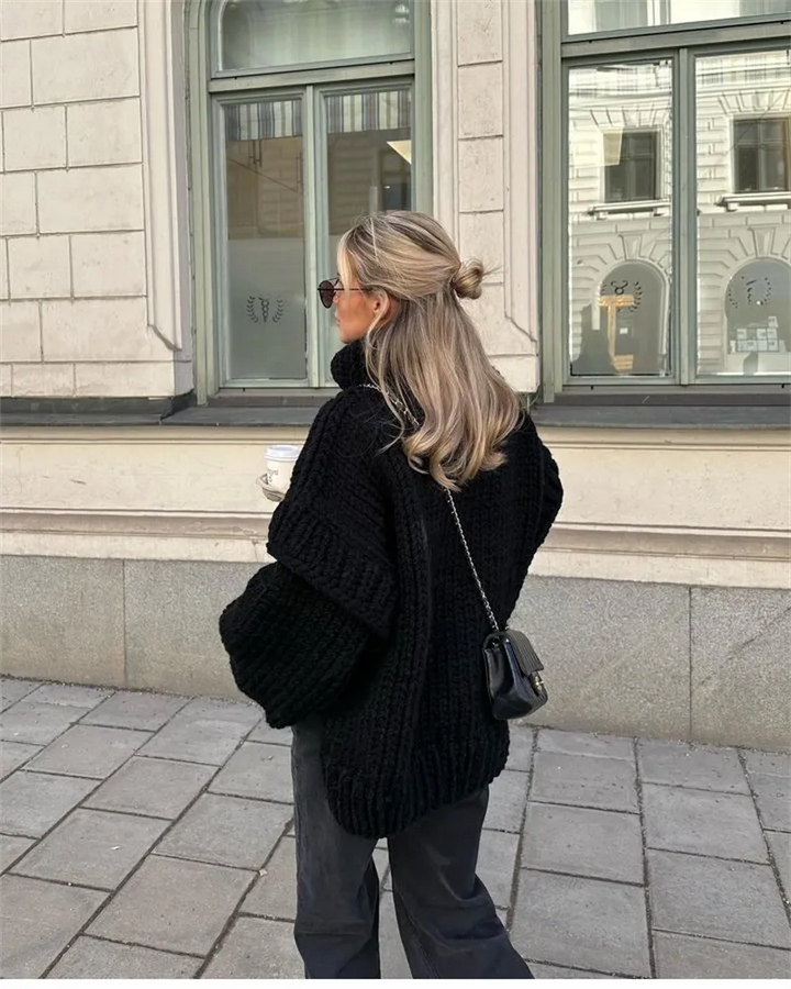 Women's Oversized Chunky Knit Sweater - High Neck Casual Comfort