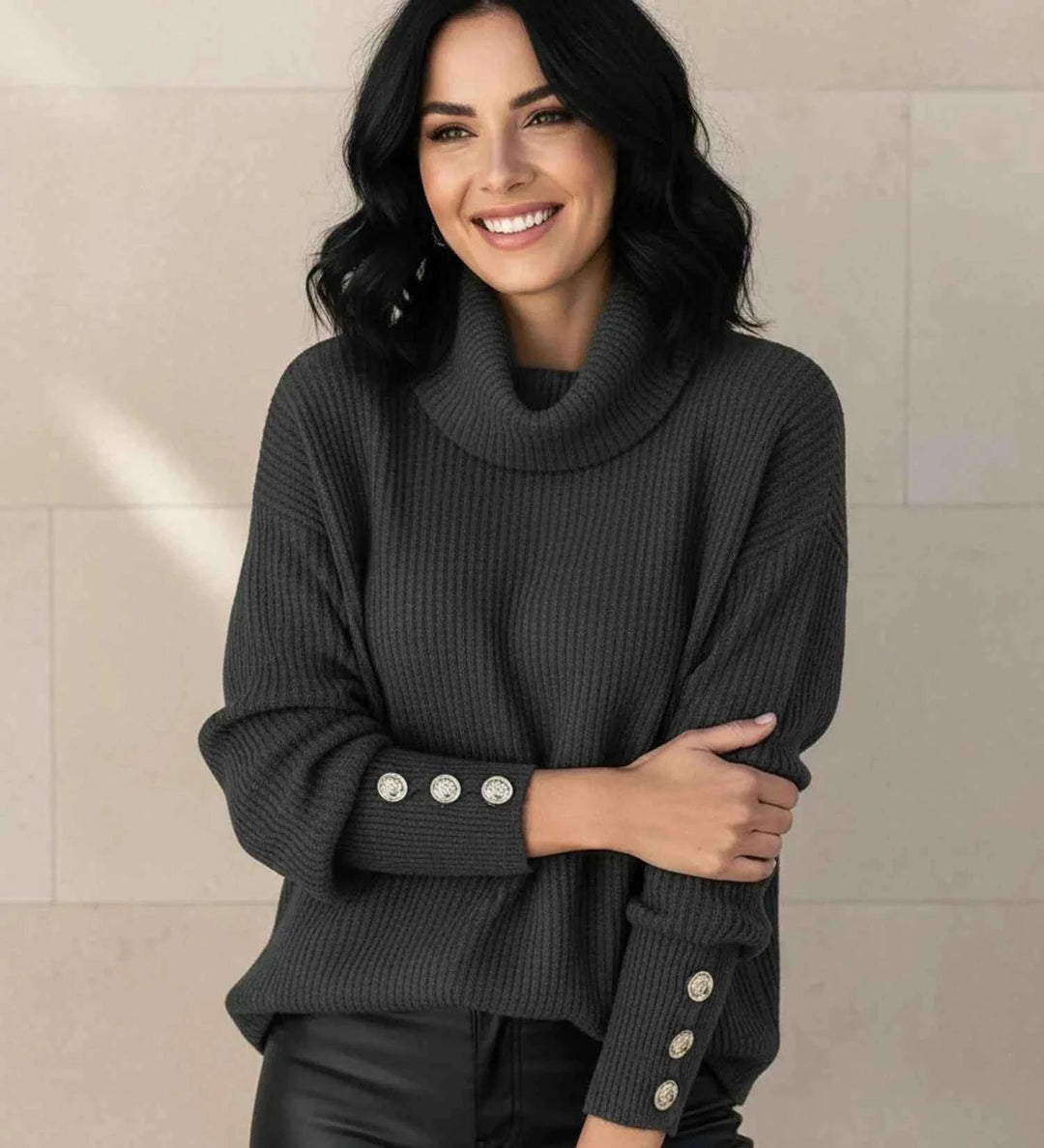 Women's Oversized Cowl Neck Sweater Black