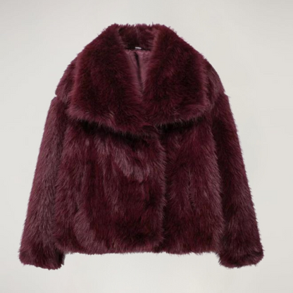 Women's Oversized Faux Fur Coat with Relaxed Fit Luxury Style Burgundy