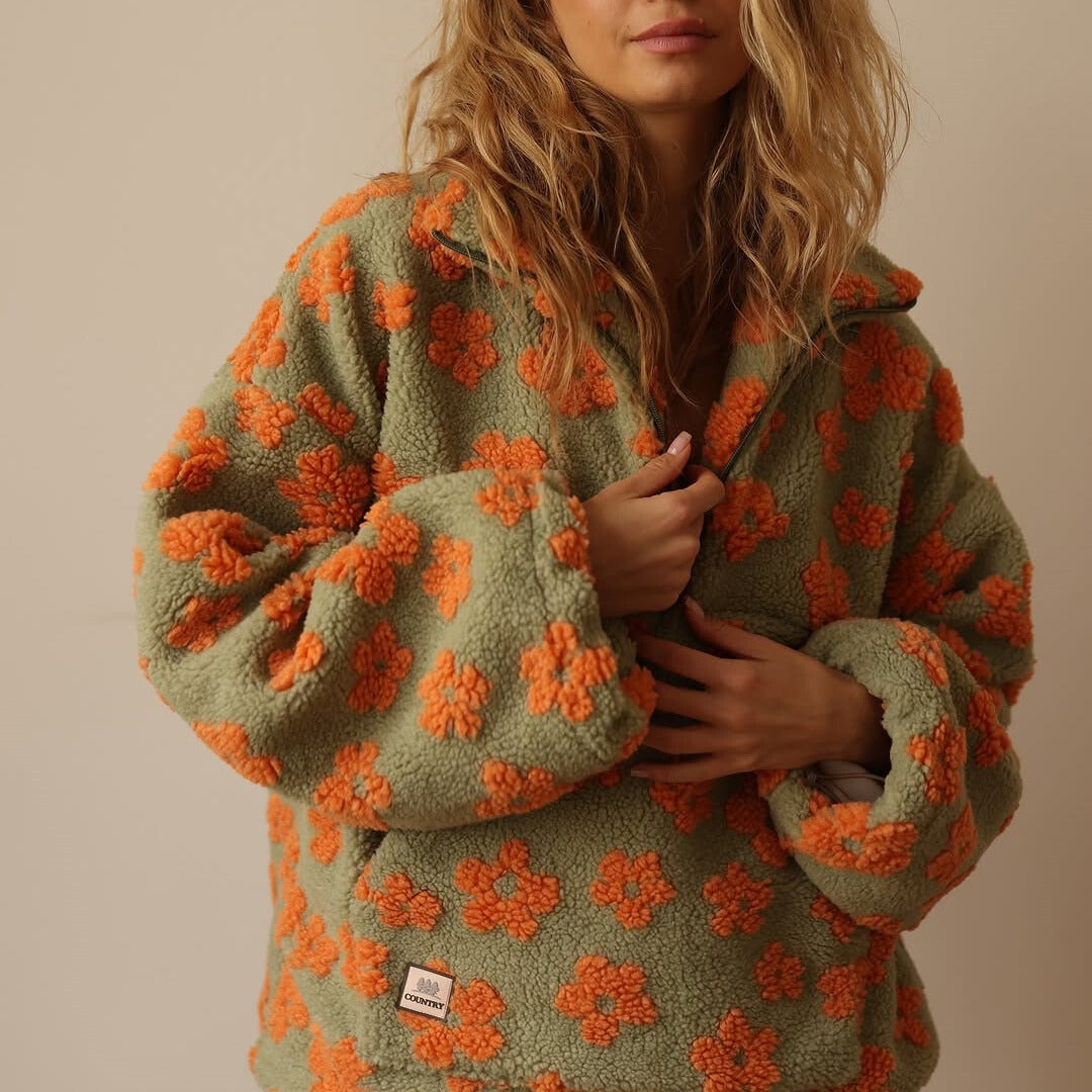 Women's Oversized Fleece Sherpa Half Zip Pullover Sweater for Winter