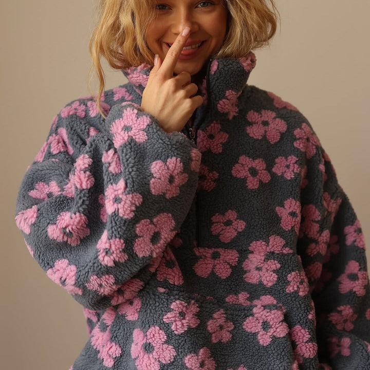 Women's Oversized Fleece Sherpa Half Zip Pullover Sweater for Winter