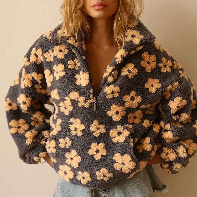 Women's Oversized Fleece Sherpa Half Zip Pullover Sweater for Winter Yellow