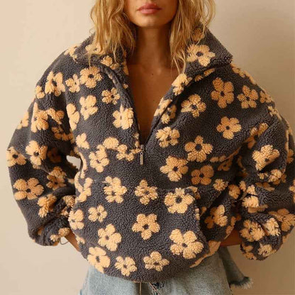 Women's Oversized Fleece Sherpa Half Zip Pullover Sweater for Winter Yellow