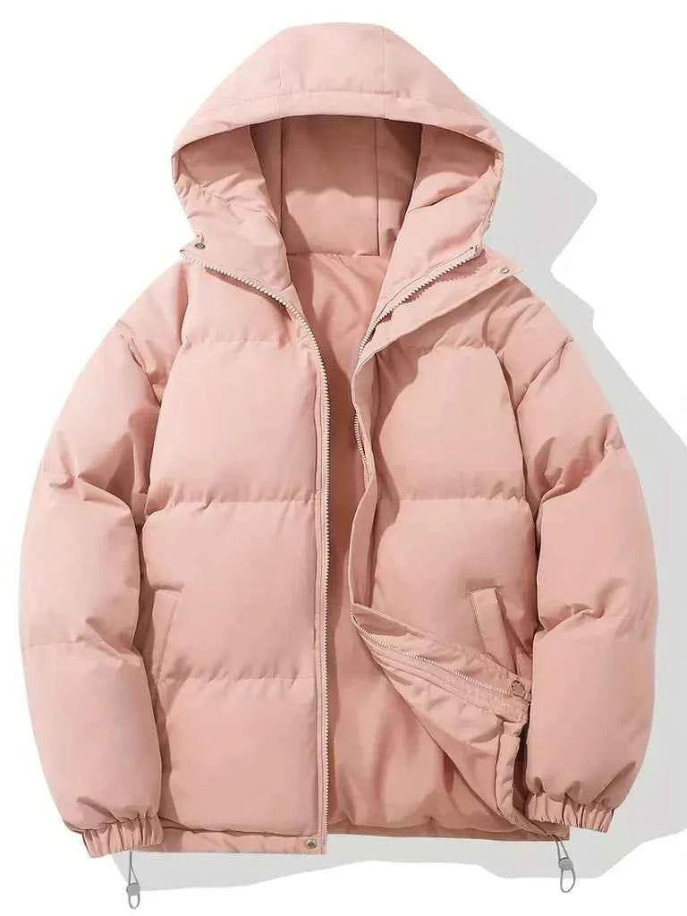 Women's Oversized Hooded Jacket – Padded & Windproof – Casual Outdoor Wear Pink