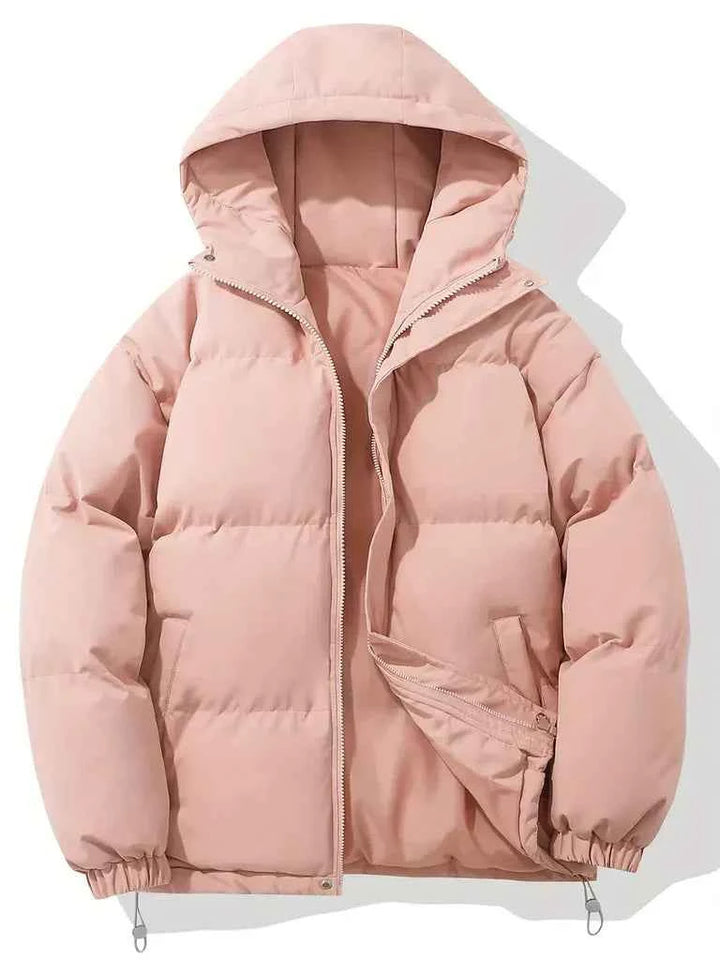 Women's Oversized Hooded Jacket – Padded & Windproof – Casual Outdoor Wear Pink
