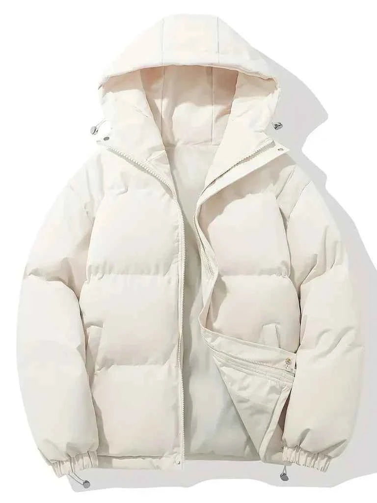 Women's Oversized Hooded Jacket – Padded & Windproof – Casual Outdoor Wear White