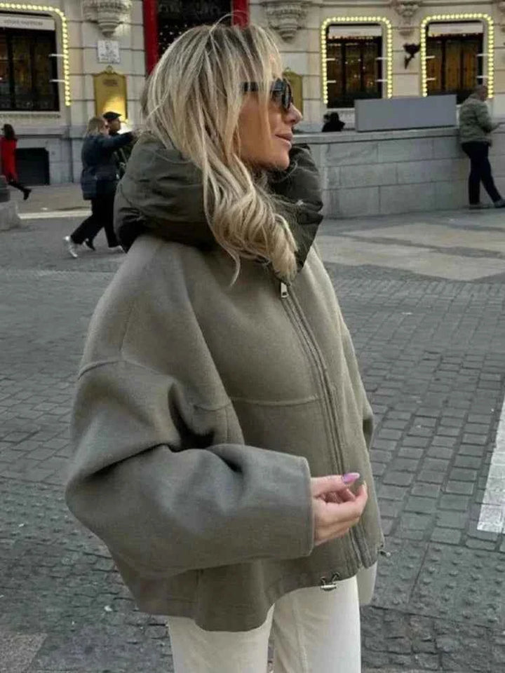 Womens Oversized Hooded Jacket Dark Green