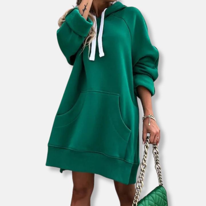 Women's Oversized Hoodie Dress – Cotton Blend with Hood and Kangaroo Pocket Green