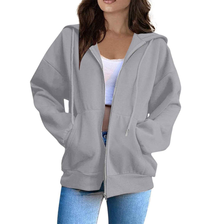 Women's Oversized Hoodie Jacket – Cotton Blend – Zipper Closure – Long Sleeves Grey