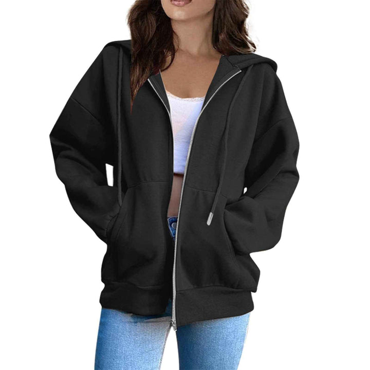 Women's Oversized Hoodie Jacket – Cotton Blend – Zipper Closure – Long Sleeves Black