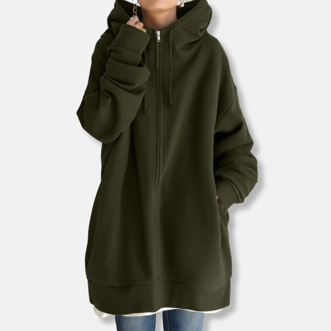 Women's Oversized Hoodie – Soft Fabric – Zipper Closure – Long Sleeves Green