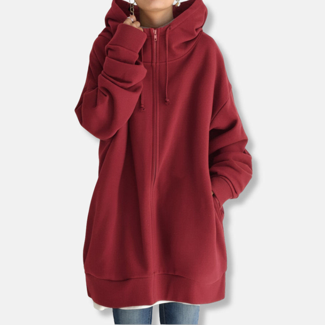 Women's Oversized Hoodie – Soft Fabric – Zipper Closure – Long Sleeves Red