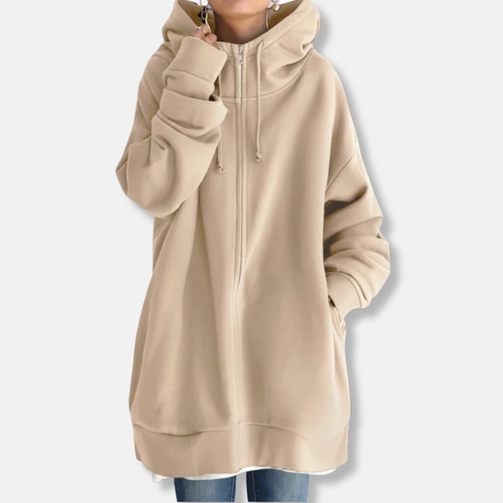 Women's Oversized Hoodie – Soft Fabric – Zipper Closure – Long Sleeves Khaki