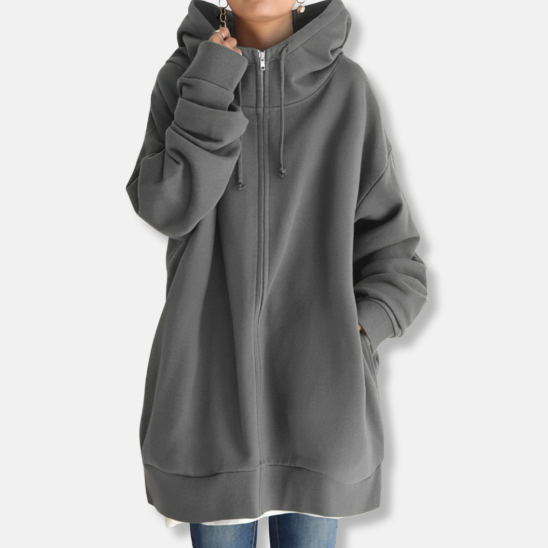 Women's Oversized Hoodie – Soft Fabric – Zipper Closure – Long Sleeves Grey