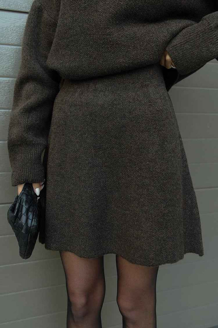 Women's Oversized Knit Sweater Set with Miniskirt - Casual Comfort Style